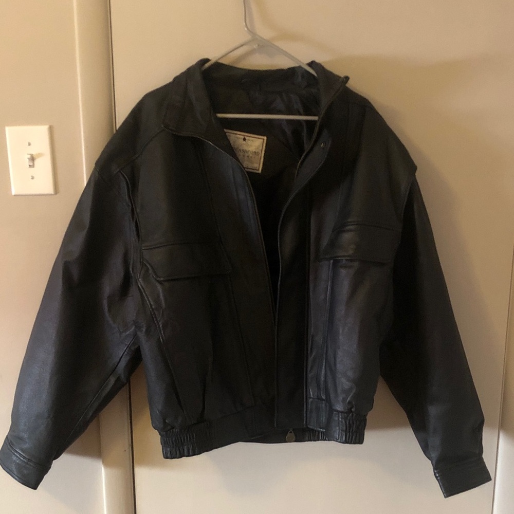 John Ashford Black Leather Bomber Jacket with Flap Pockets